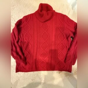 Eddie Bauer Vibrant Red Cable Knit Turtleneck Sweater
